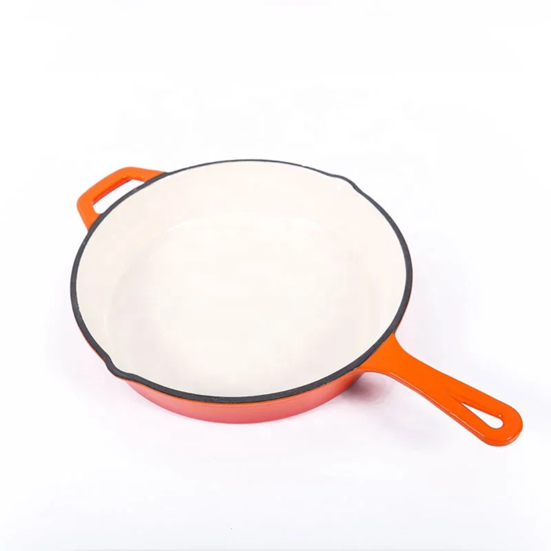 Cook like a pro with this durable 26cm Enamel Coated Cast Iron Fry Pan,