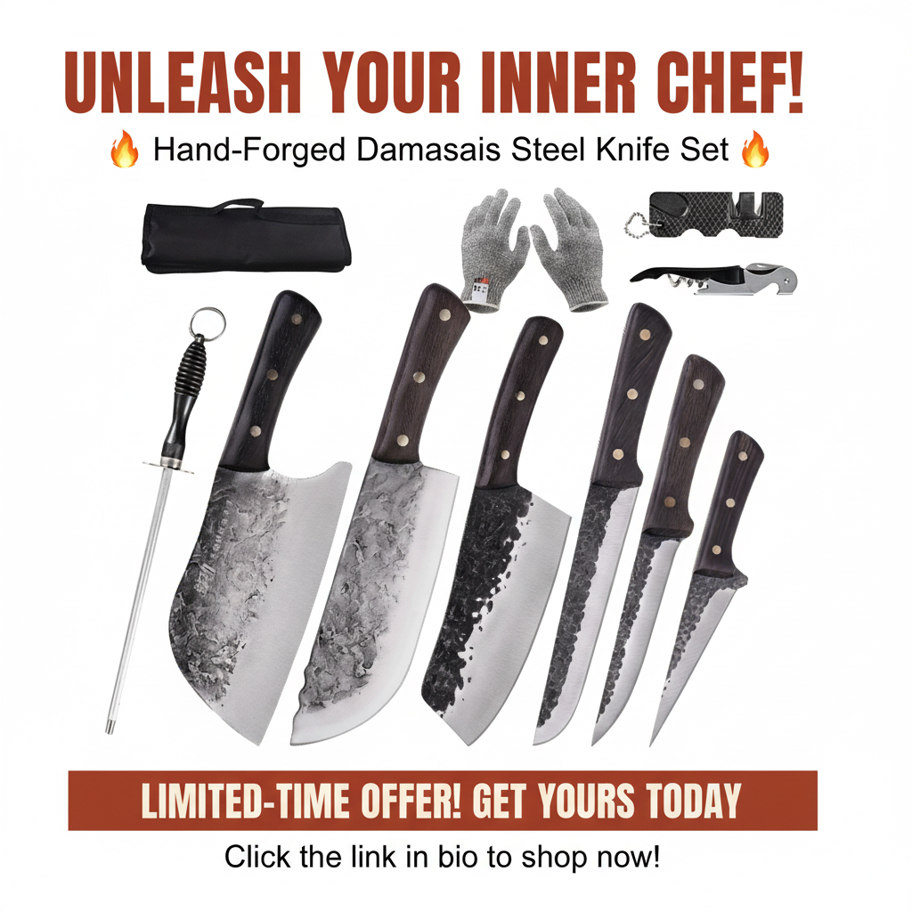 11-Piece Hand-Forged Butcher & Chef Knife Set with Sheaths – High Carbon Steel