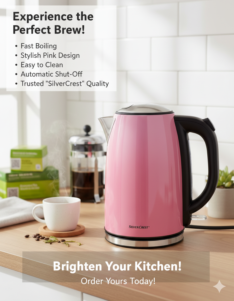 Sliver Crest  Pink Electric Kettle Stainless Steel 1.7L