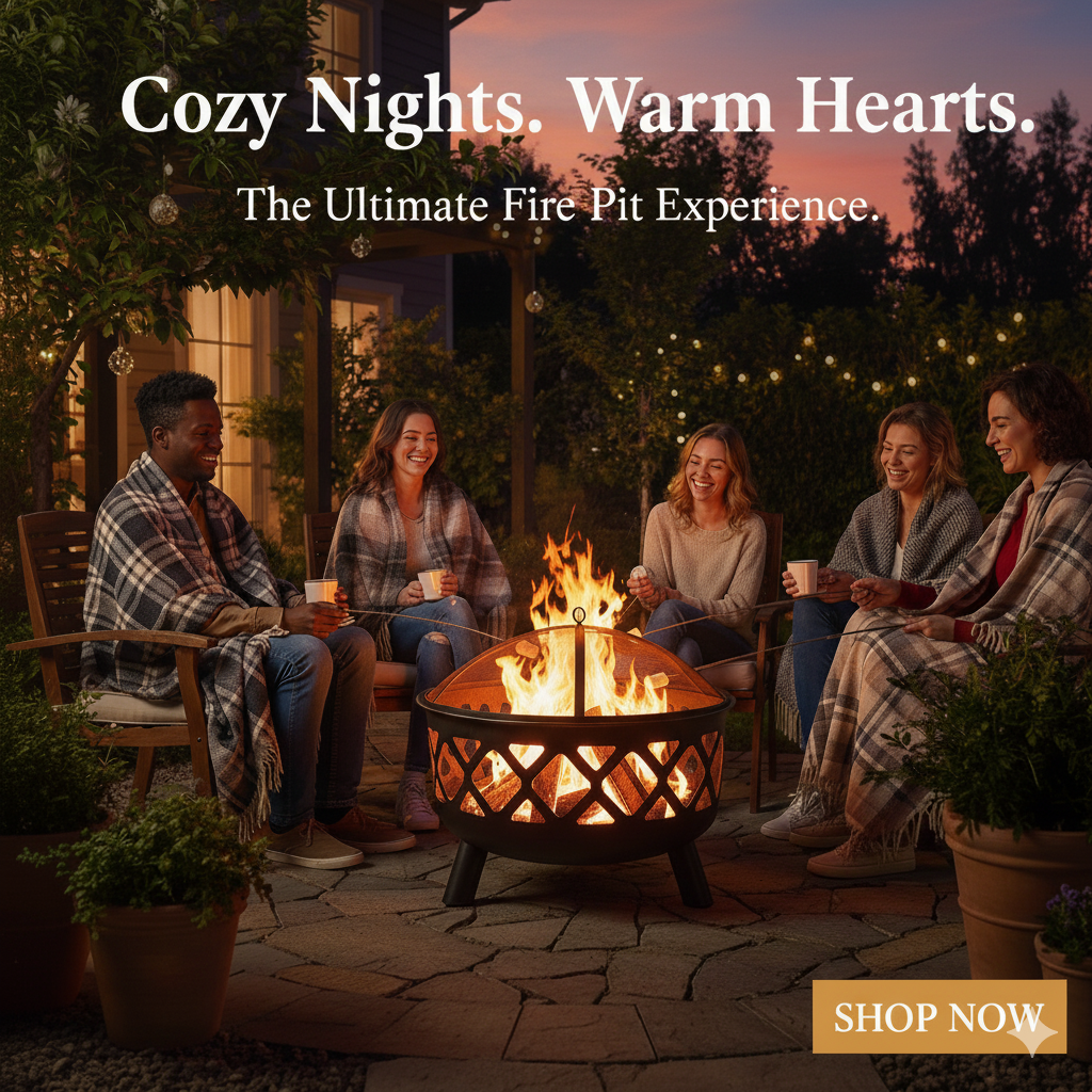 Outdoor Fire Pit – 61CM Steel Bowl with Mesh Cover & Poker Handle