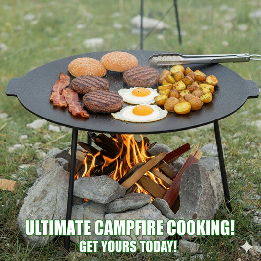 Outdoor Camping Cast Iron Griddle Grill – 3-Legged Hot Plate for BBQ, Steak & More