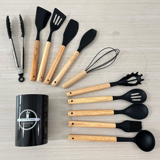 Modern Silicone Kitchen Utensil medium size Set | Black & Grey