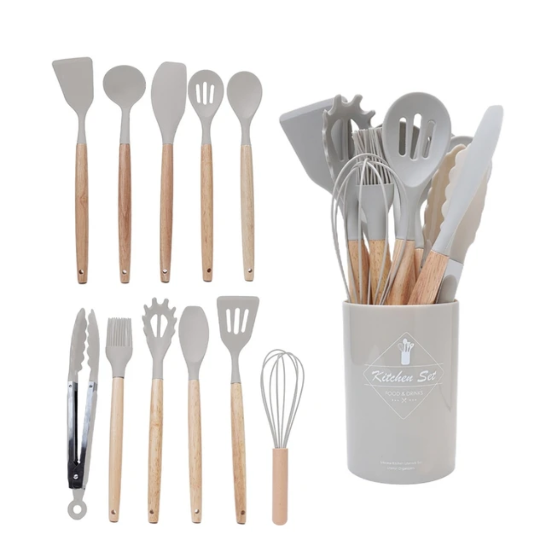 Modern Silicone Kitchen Utensil medium size Set | Black & Grey