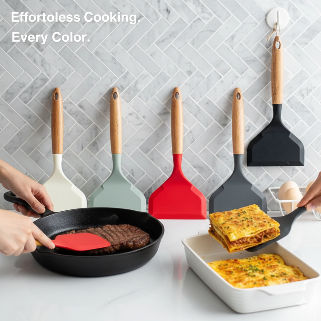 Premium Silicone Spatula – Heat-Resistant & Non-Stick Natural Wood in Multiple Colours