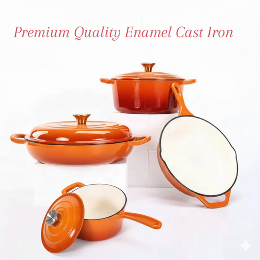 Adorable 4-Piece Enamel Cast Iron Cookware Set Orange – Complete Kitchen Set Lebanon