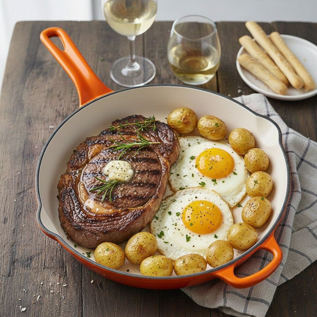 Cook like a pro with this durable 26cm Enamel Coated Cast Iron Fry Pan,