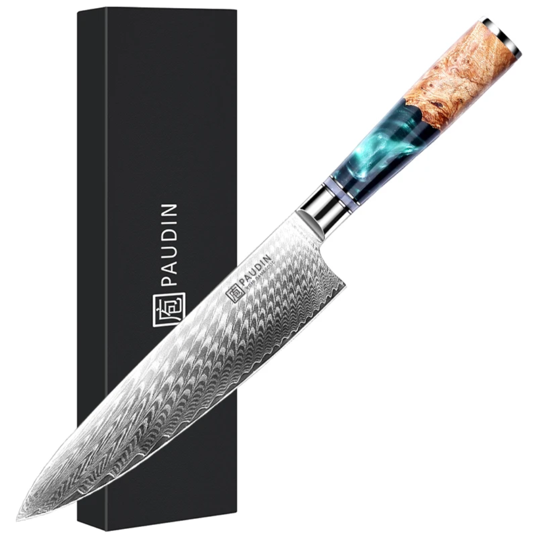 Paudin Atlantis 8-Inch Damascus Chef Knife 67-Layer VG10 Japanese Steel 62 HRC – Premium Lebanon
