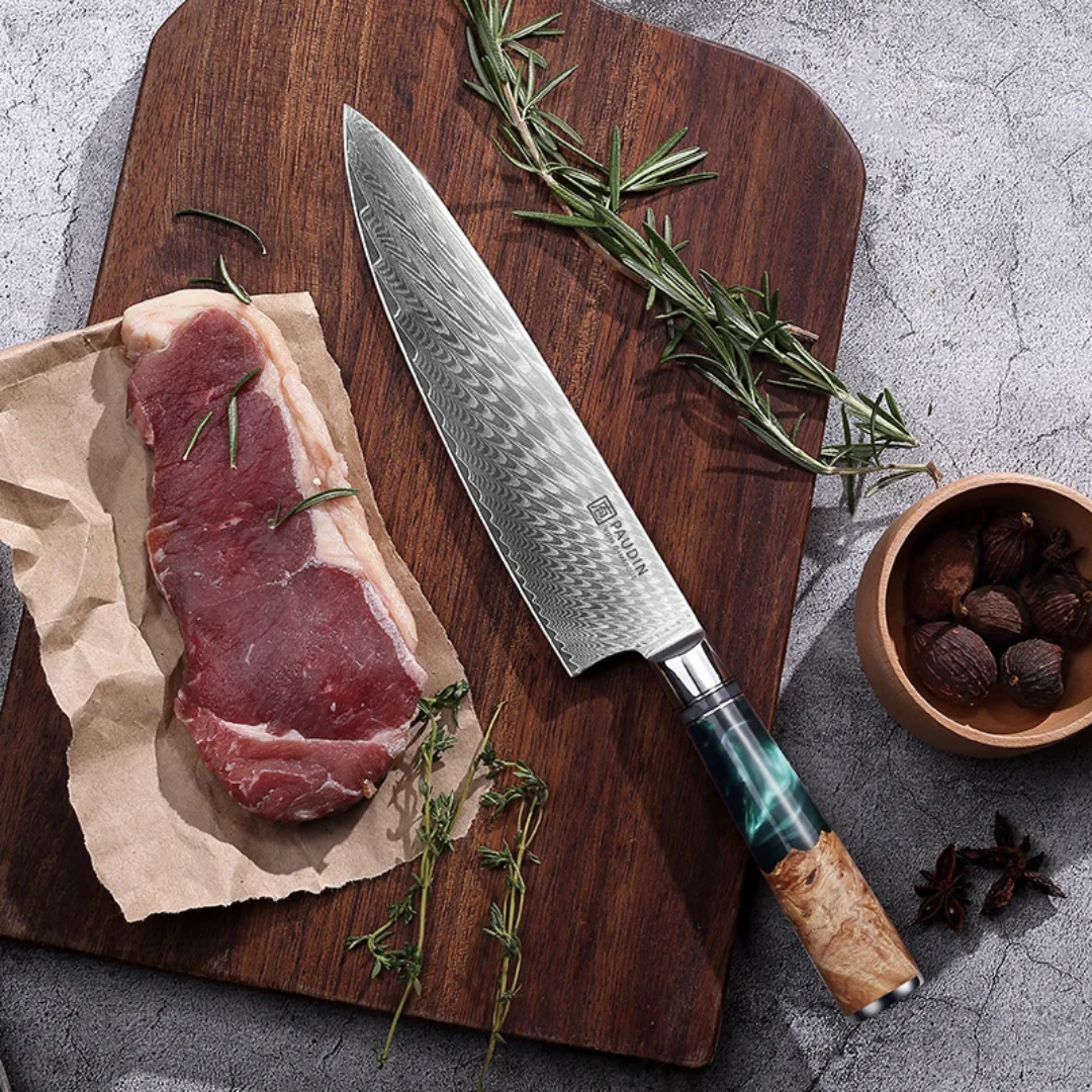 Paudin Atlantis 8-Inch Damascus Chef Knife 67-Layer VG10 Japanese Steel 62 HRC – Premium Lebanon