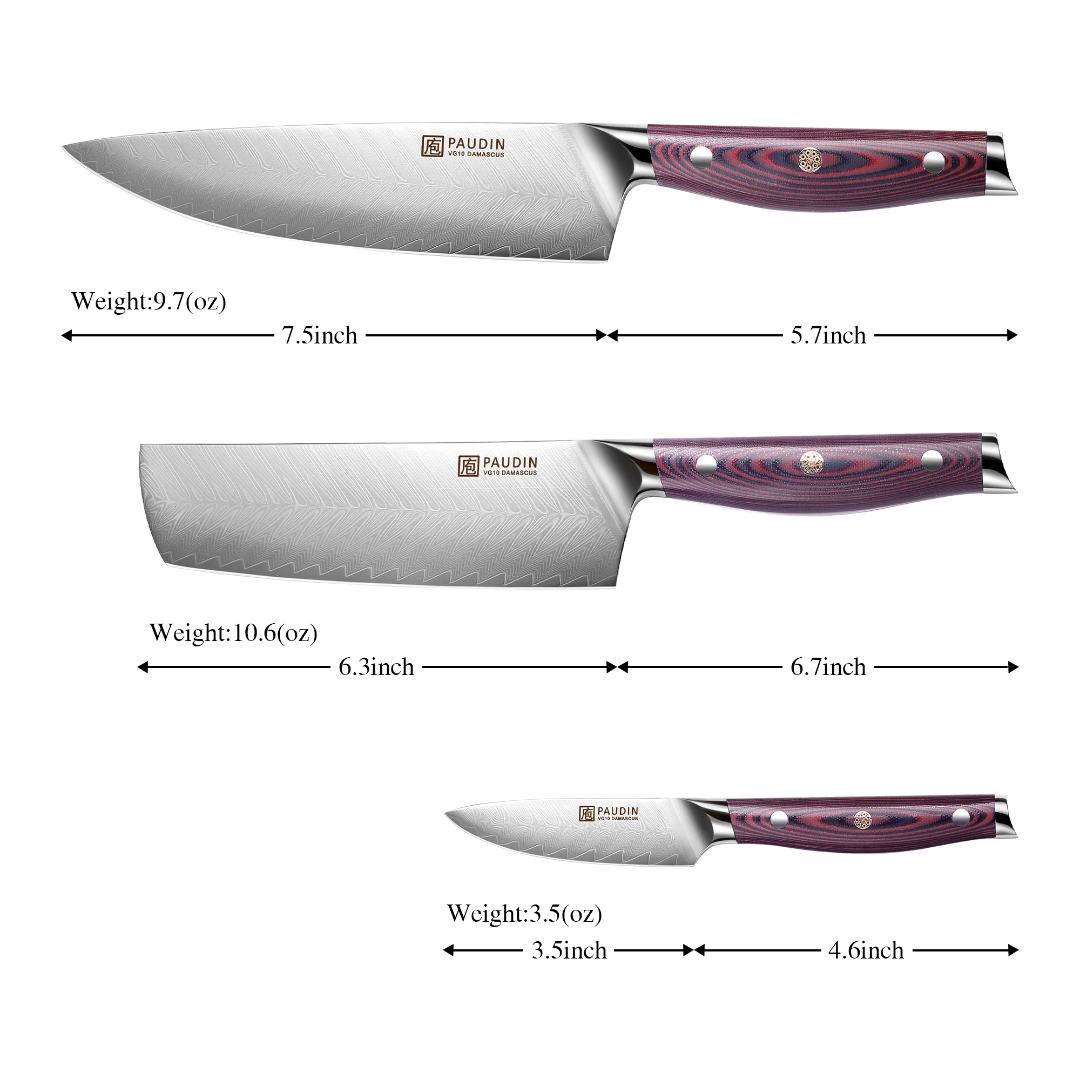 Premium 3-Piece Professional Knife Set 67-Layer VG10 Damascus Steel Burl Wood – 8" Chef 7" Nakiri 5" Utility Lebanon