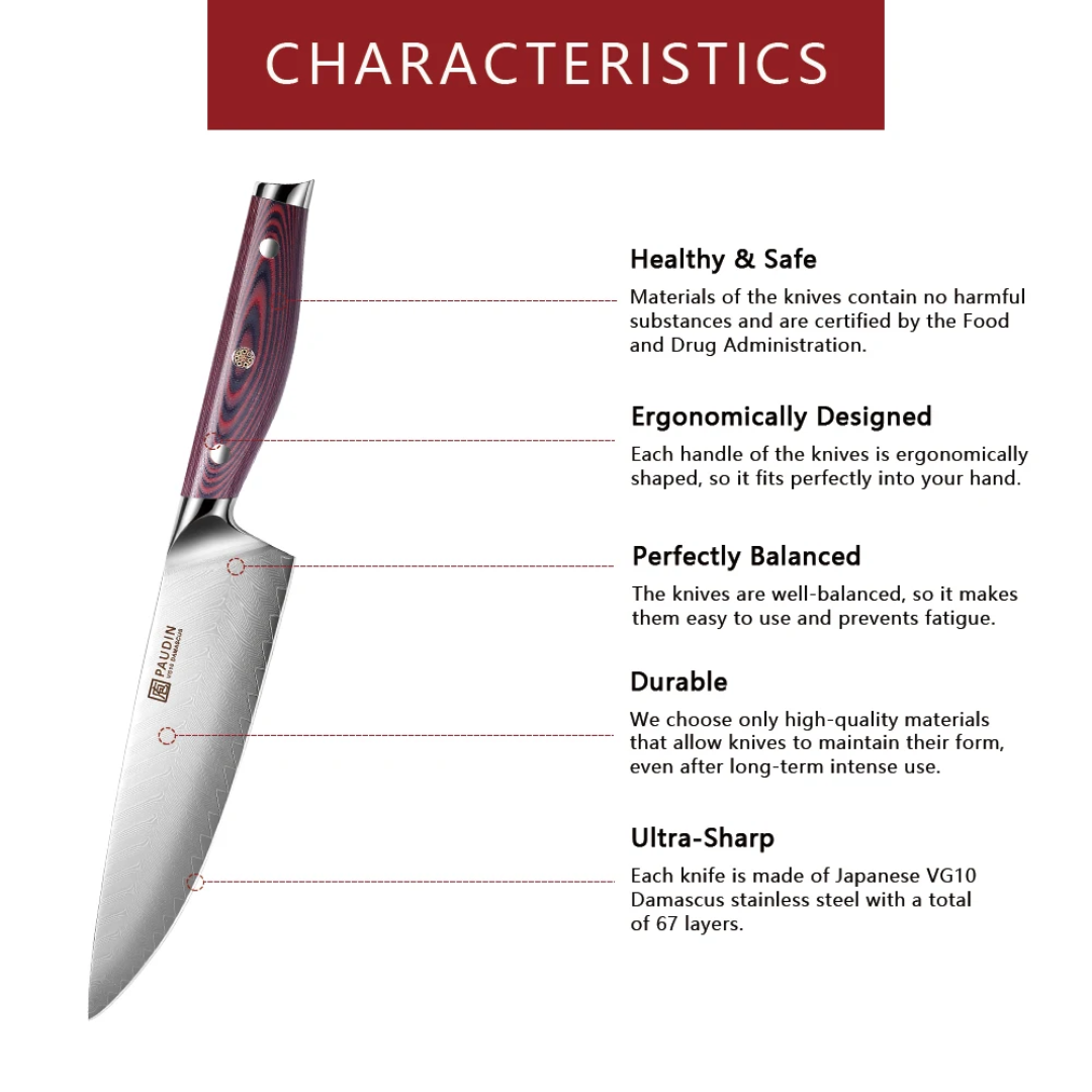 Premium 3-Piece Professional Knife Set 67-Layer VG10 Damascus Steel Burl Wood – 8" Chef 7" Nakiri 5" Utility Lebanon