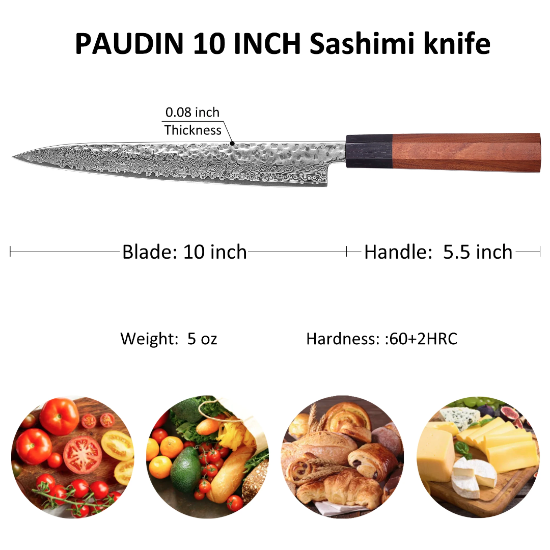 Premium " Damascus Steel Sashimi Knife – 67-Layer Hand-Forged Japanese Yanagiba with Rosewood Handle