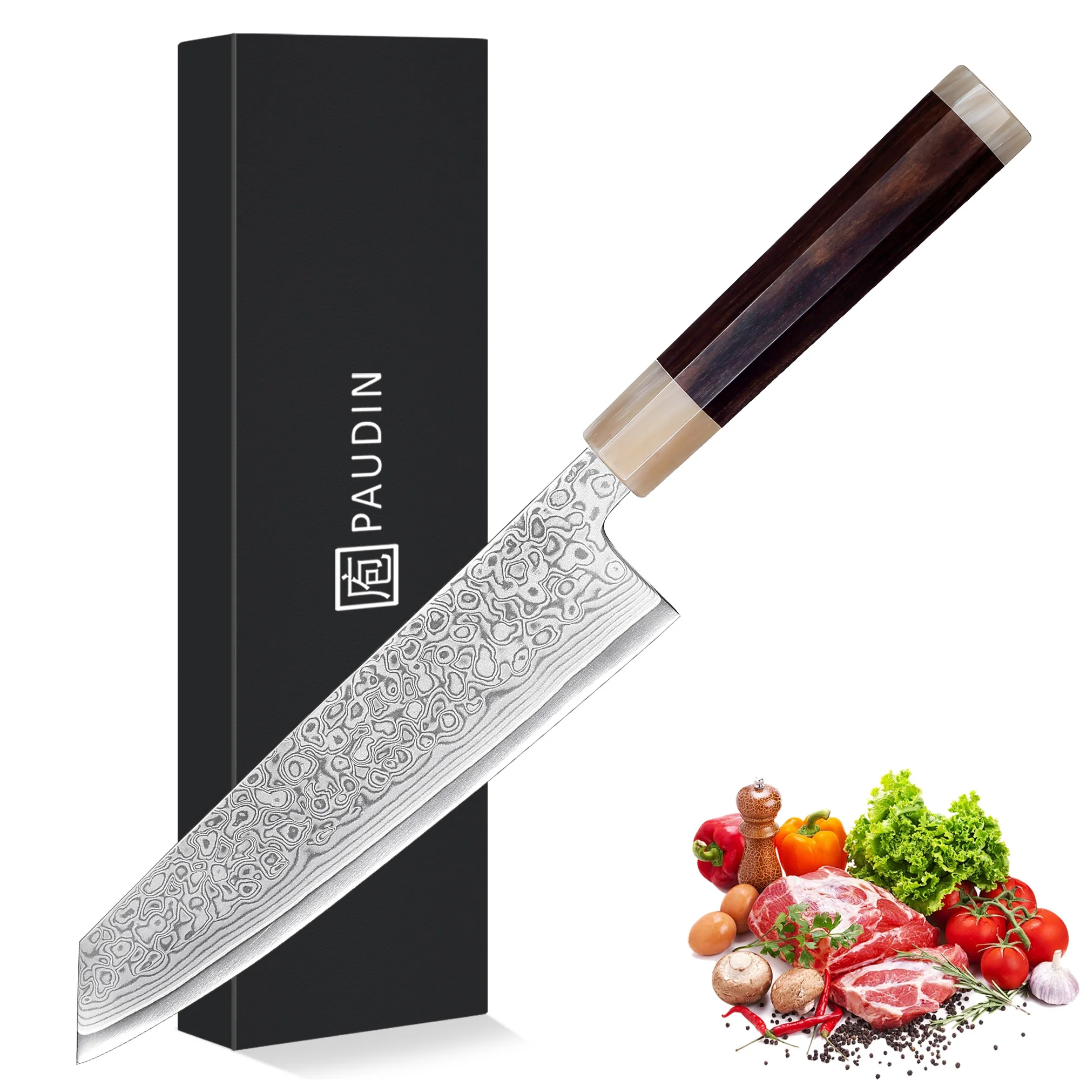 The Master Knife Kiritsuke-Damascus 8 Inch67 Layers Damascus
Steel VG10 Core Bladee Bony Wood HandleHandle