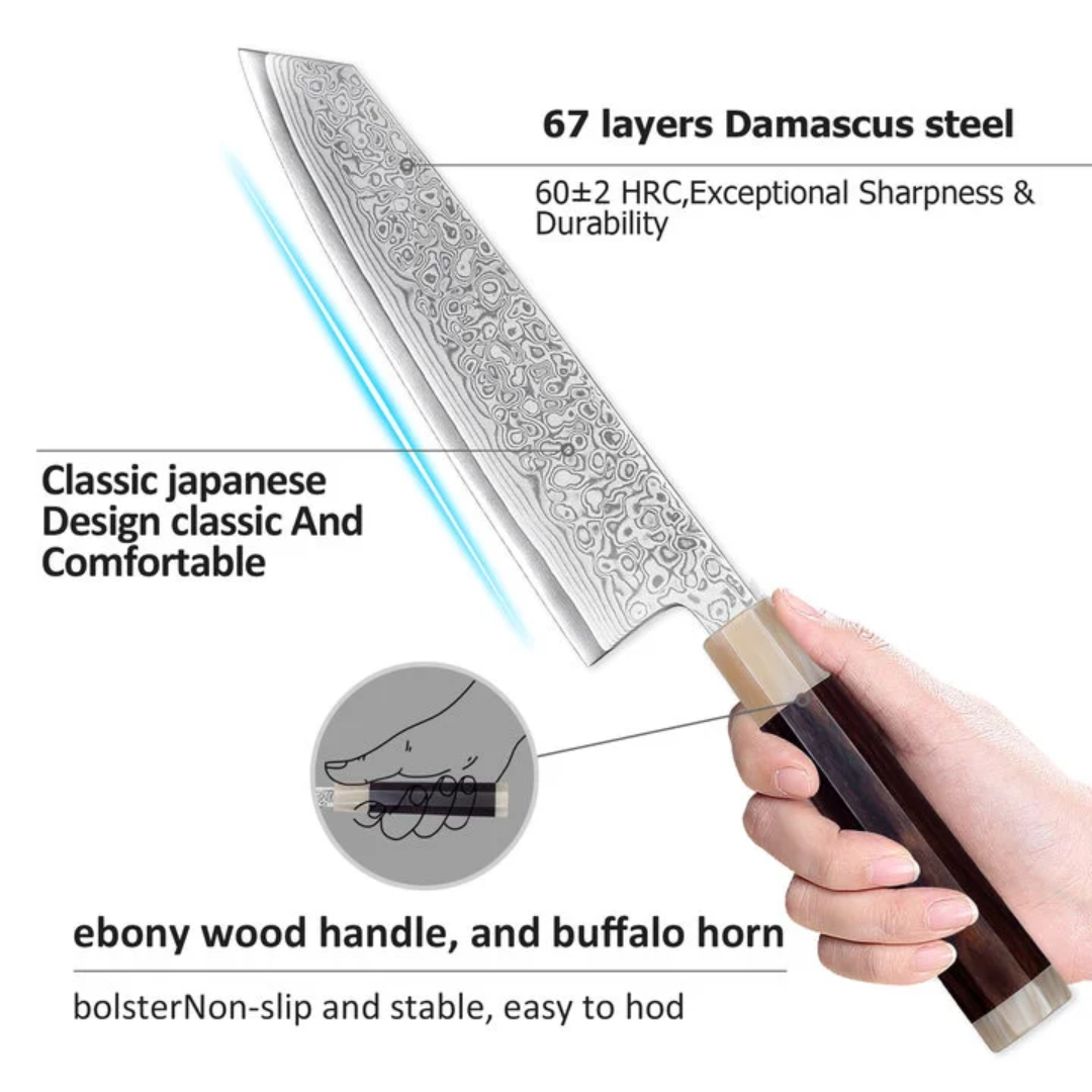 The Master Knife Kiritsuke-Damascus 8 Inch67 Layers Damascus
Steel VG10 Core Bladee Bony Wood HandleHandle