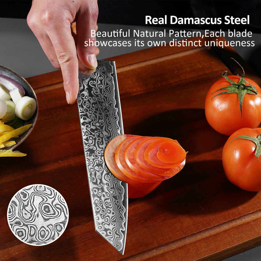 The Master Knife Kiritsuke-Damascus 8 Inch67 Layers Damascus
Steel VG10 Core Bladee Bony Wood HandleHandle