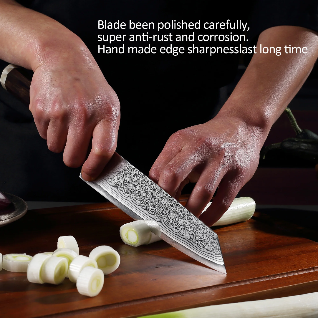 The Master Knife Kiritsuke-Damascus 8 Inch67 Layers Damascus
Steel VG10 Core Bladee Bony Wood HandleHandle