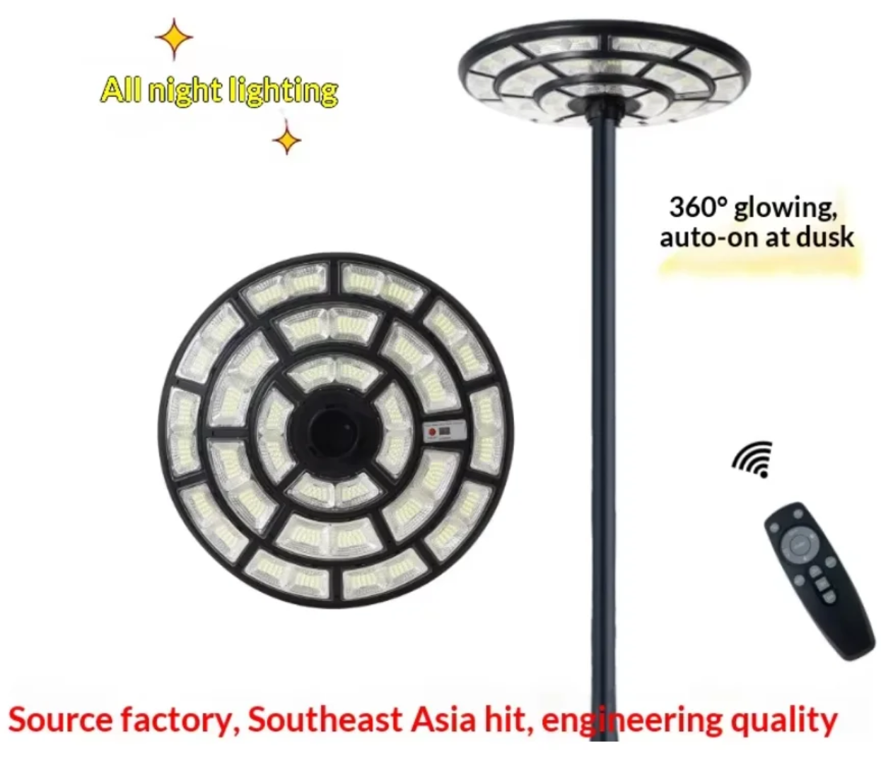 🌞 Solar UFO LED Street & Garden Light – Motion Sensor + Remote Control + 3M or 4M Pole