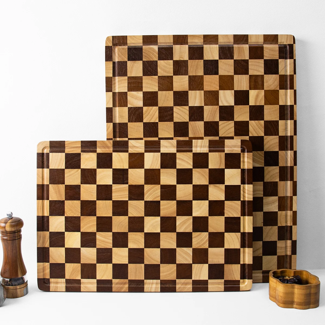 Cutting Board Professional Natural Rubberwood Chessboard End-Grain Cutting Board (50x38 cm) & (45cmx30cm
