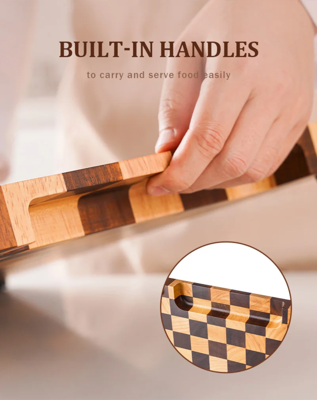 Cutting Board Professional Natural Rubberwood Chessboard End-Grain Cutting Board (50x38 cm) & (45cmx30cm