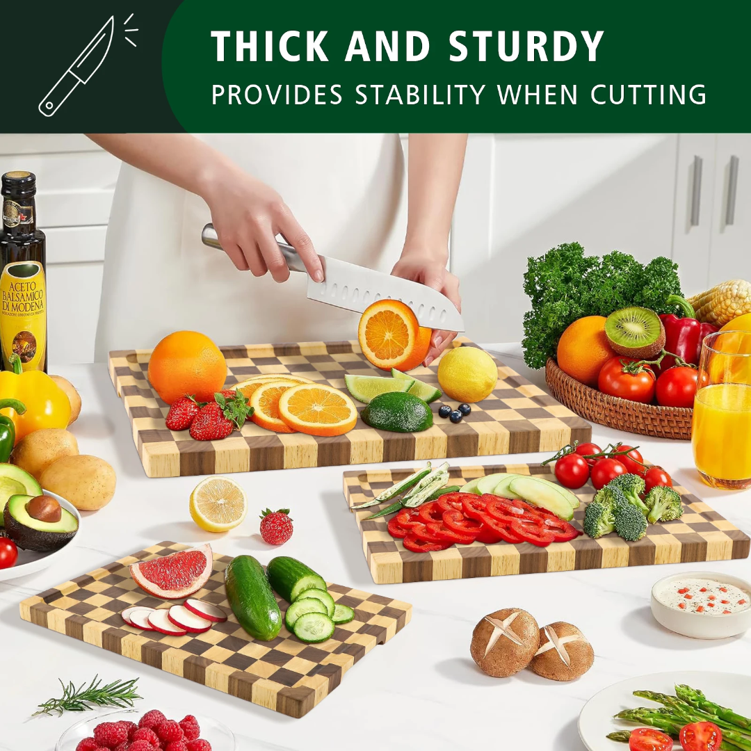Cutting Board Professional Natural Rubberwood Chessboard End-Grain Cutting Board (50x38 cm) & (45cmx30cm
