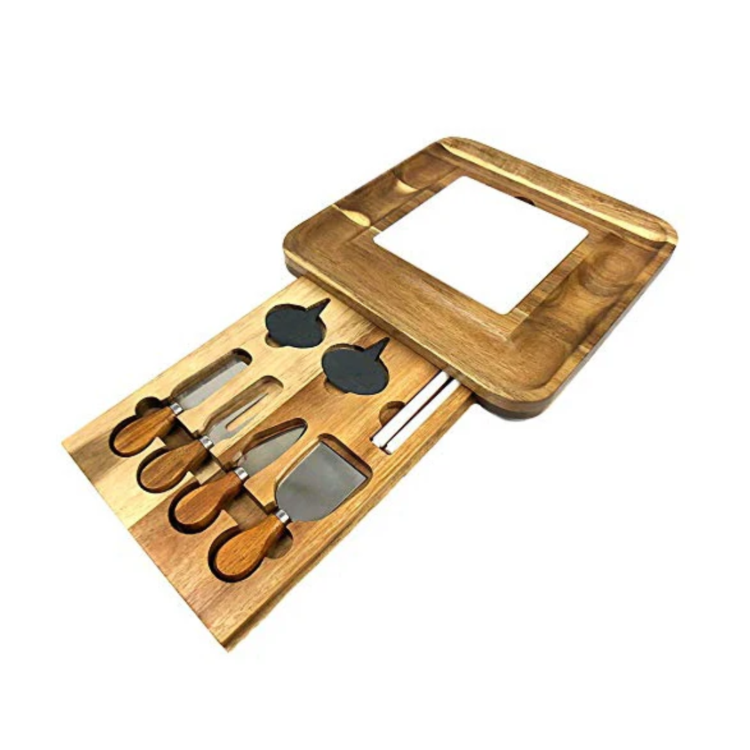 Premium Acacia Wood Charcuterie Board Set with Marble Insert & Knife Drawer | Luxury Cheese Board Lebanon