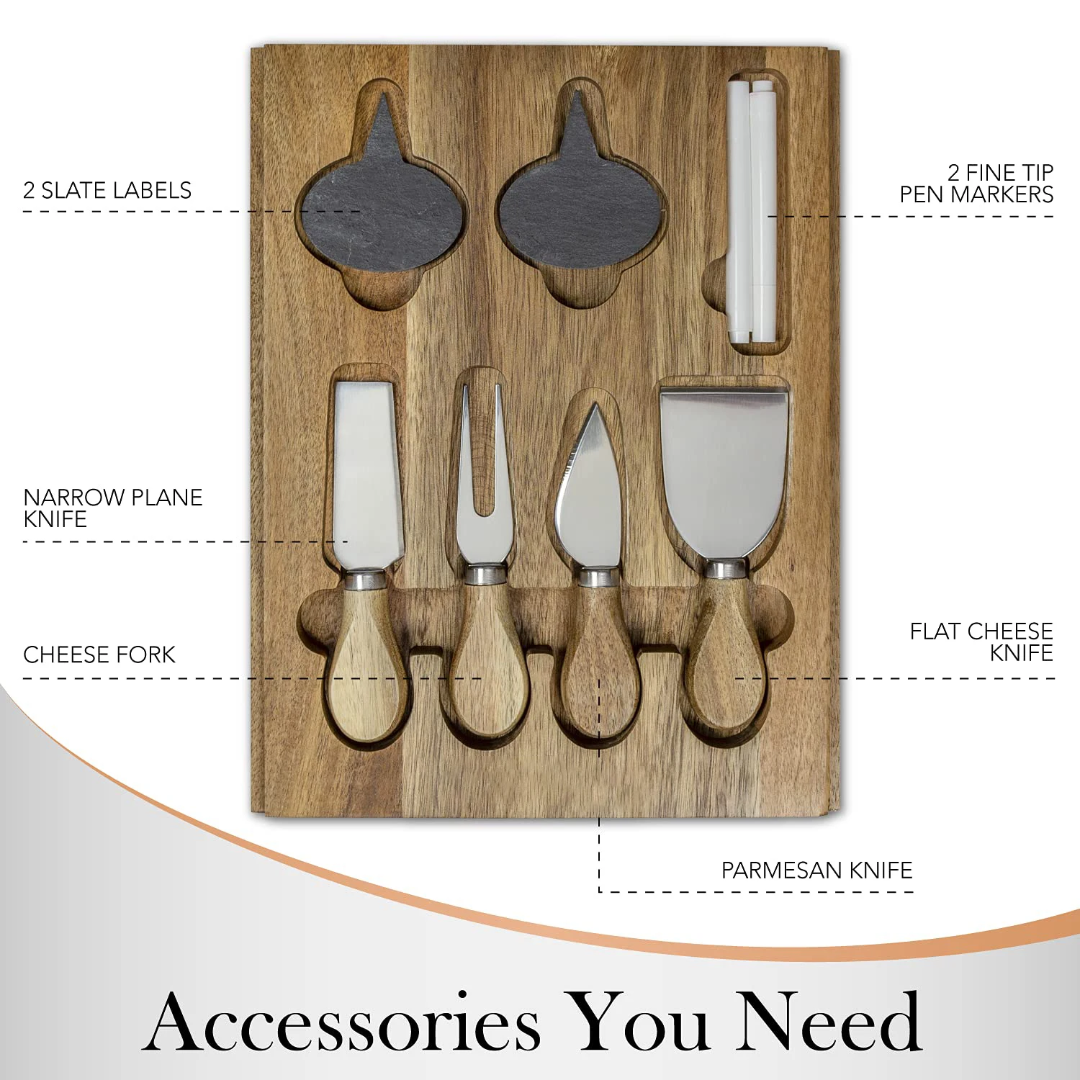 Premium Acacia Wood Charcuterie Board Set with Marble Insert & Knife Drawer | Luxury Cheese Board Lebanon