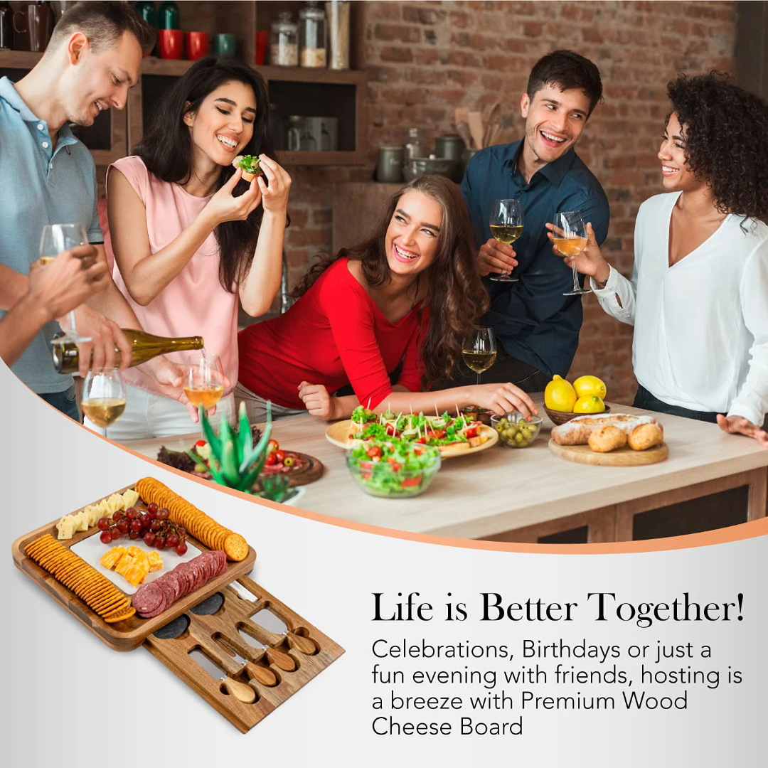 Premium Acacia Wood Charcuterie Board Set with Marble Insert & Knife Drawer | Luxury Cheese Board Lebanon
