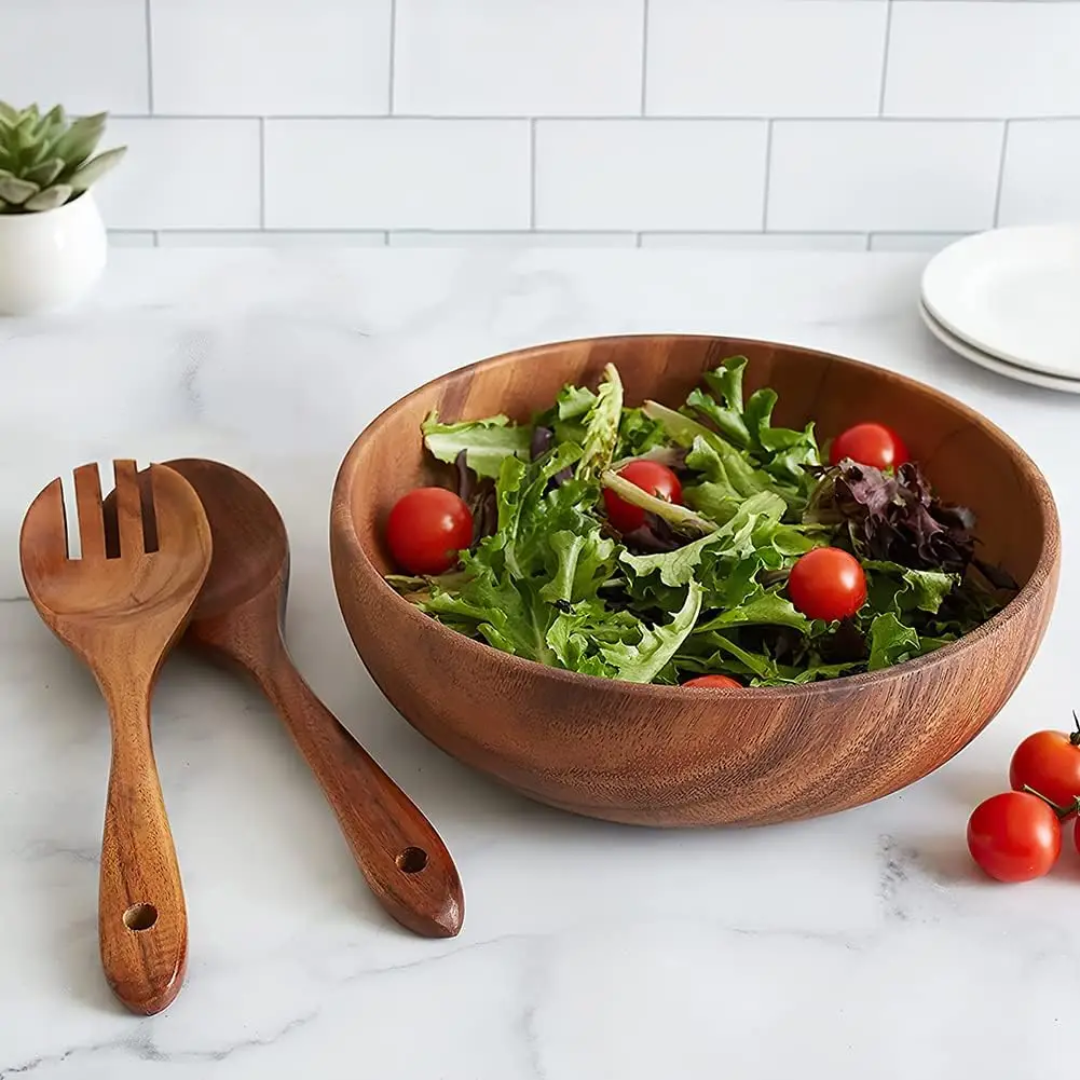 Eco-Friendly Natural Wooden Bowl Food-Safe, Durable & Stackable Serving Bowl Set for Fruits, Salads & Snacks Handcrafted Acacia Wood