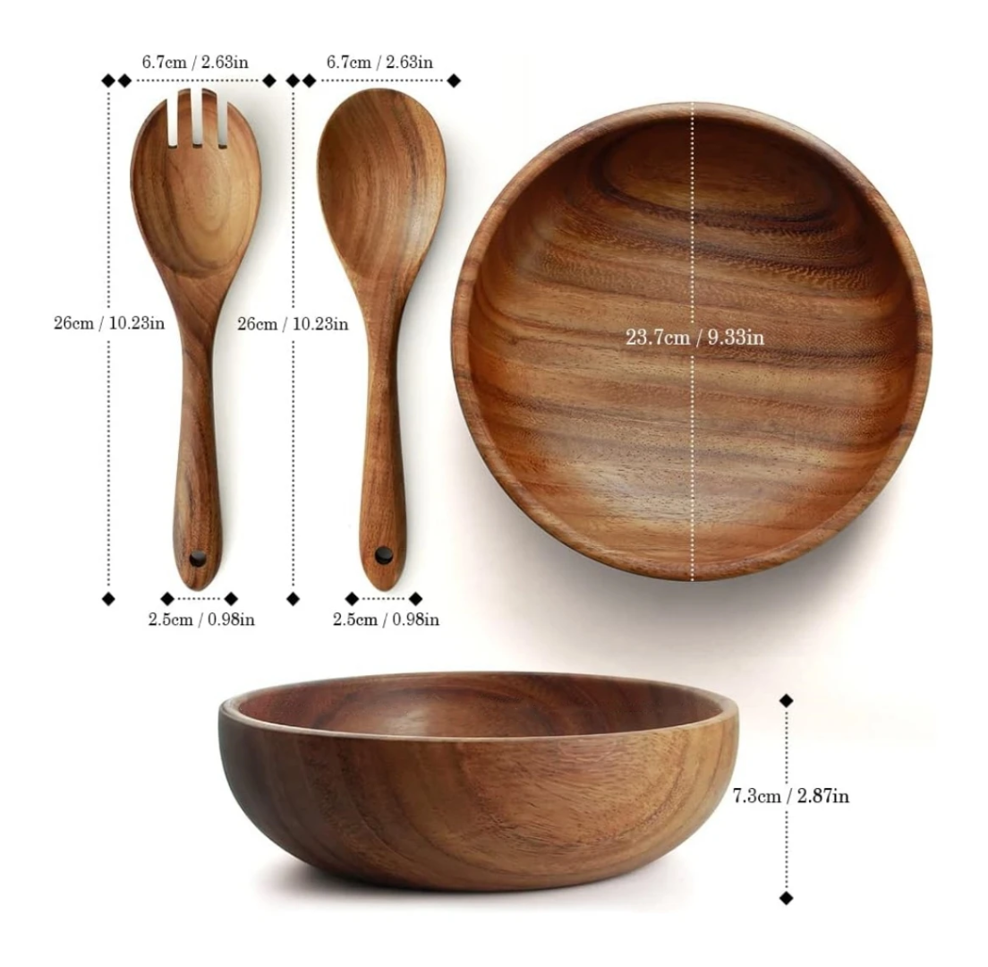 Eco-Friendly Natural Wooden Bowl Food-Safe, Durable & Stackable Serving Bowl Set for Fruits, Salads & Snacks Handcrafted Acacia Wood