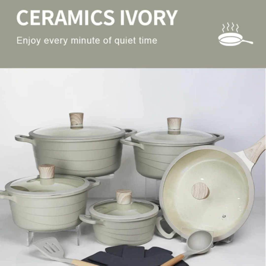 Premium Quality Cookware Set Non-Stick 15 Pieces Cast Aluminum  Grey / Beige / Black