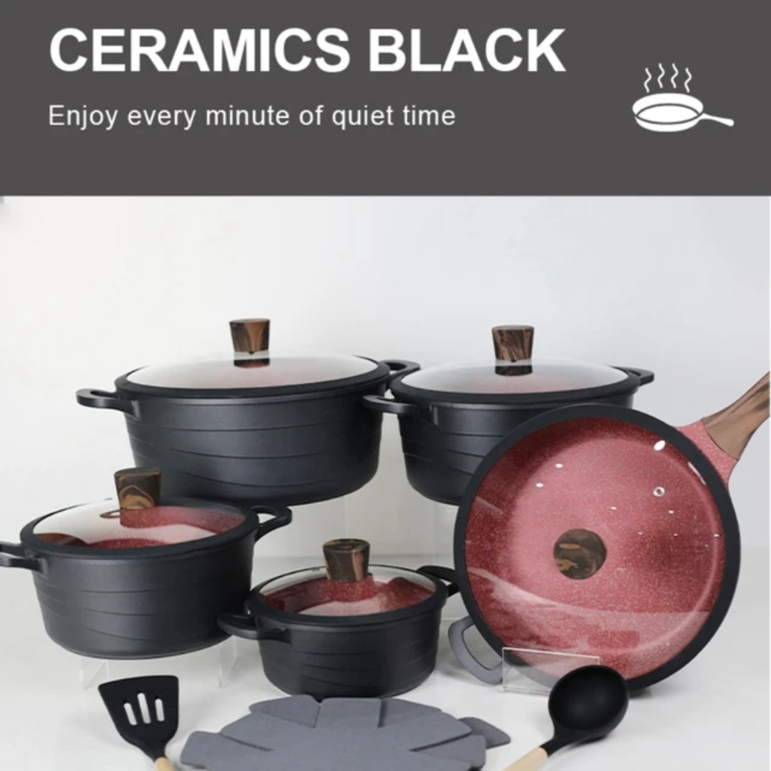 Premium Quality Cookware Set Non-Stick 15 Pieces Cast Aluminum  Grey / Beige / Black