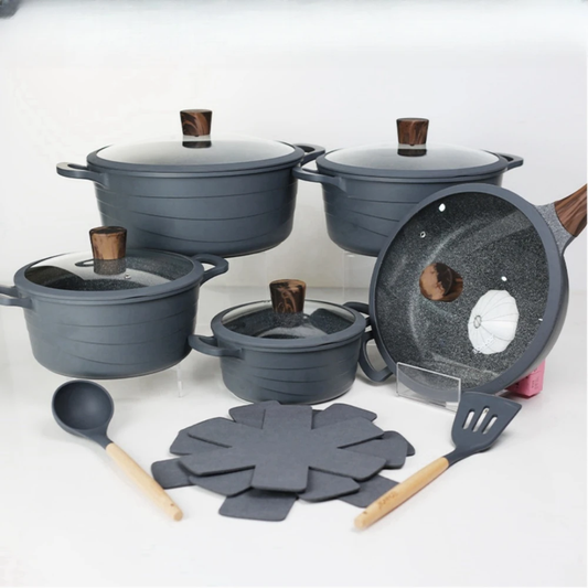 Premium Quality Cookware Set Non-Stick 15 Pieces Cast Aluminum  Grey / Beige / Black