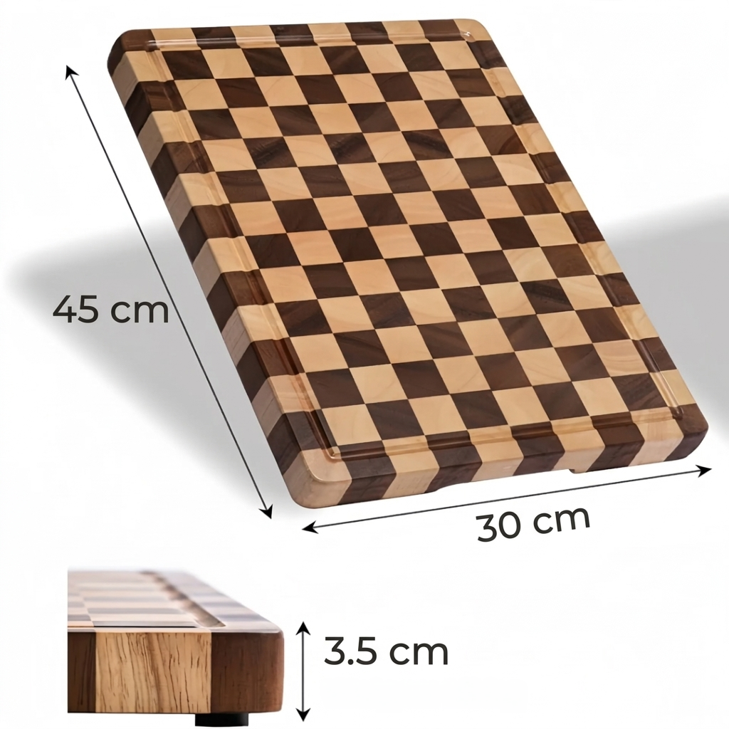 Cutting Board Professional Natural Rubberwood Chessboard End-Grain Cutting Board (50x38 cm) & (45cmx30cm