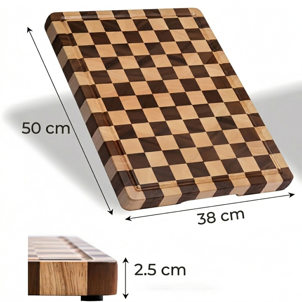 Cutting Board Professional Natural Rubberwood Chessboard End-Grain Cutting Board (50x38 cm) & (45cmx30cm