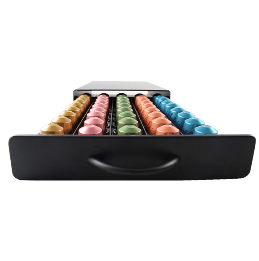 Premium Iron Coffee Capsule Drawer & Espresso Machine Stand | 60-Pod Capacity