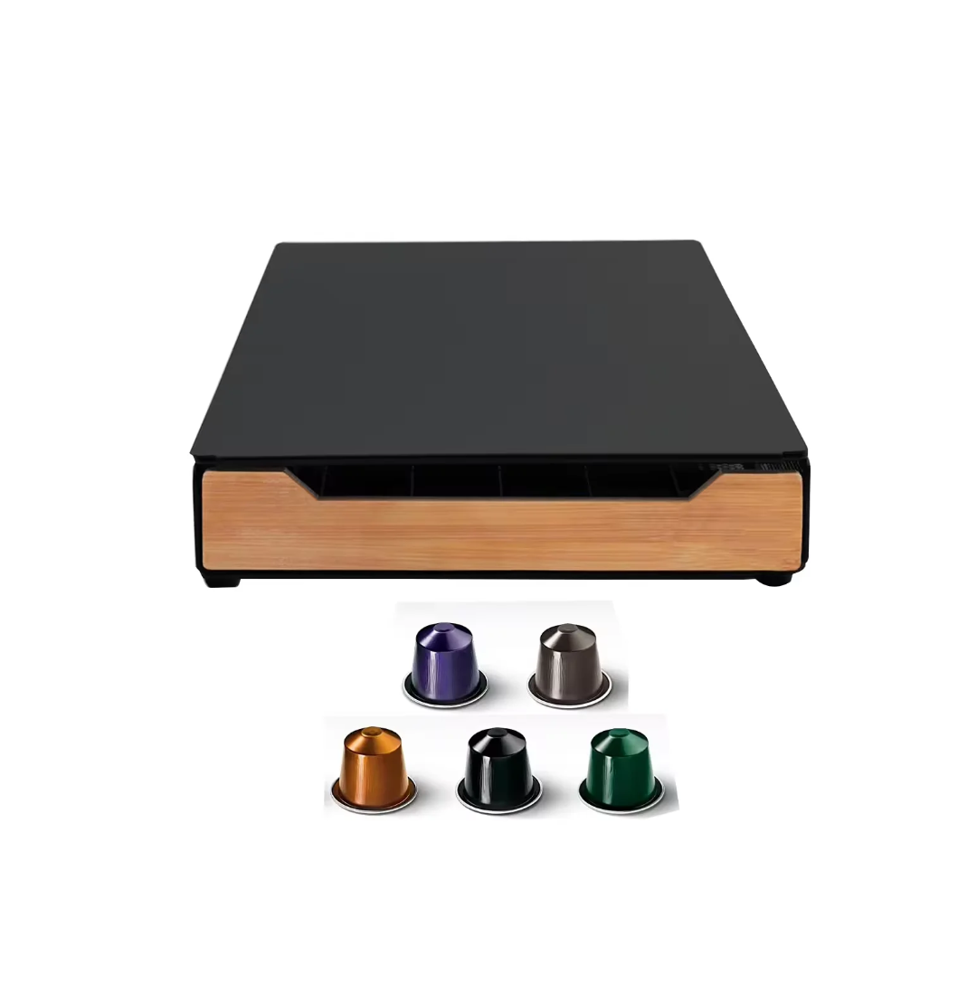 Ultimate Coffee Capsule Organizer | Space-Saving Bamboo & Matte Black Drawer