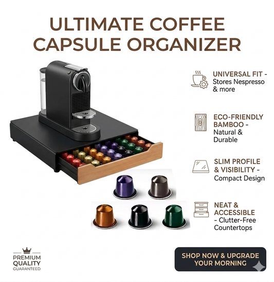 Ultimate Coffee Capsule Organizer | Space-Saving Bamboo & Matte Black Drawer