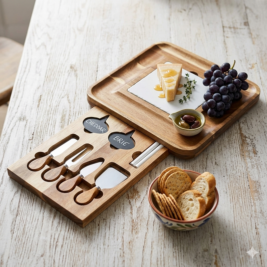 Premium Acacia Wood Charcuterie Board Set with Marble Insert & Knife Drawer | Luxury Cheese Board Lebanon