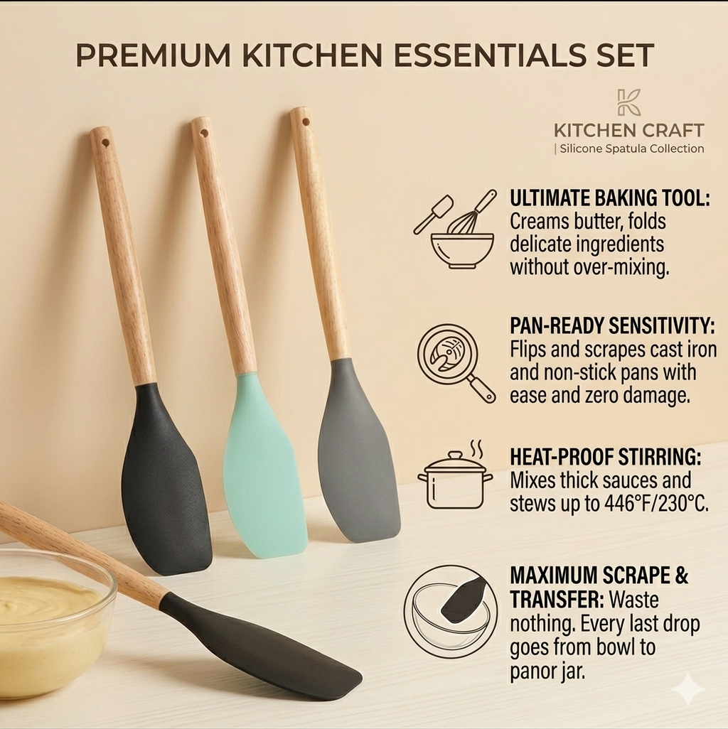 Silicone Spatula with Natural Wooden Handle – High Quality Kitchen Tool