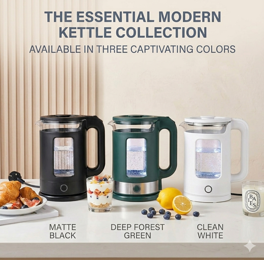 High-Quality Electric Kettle Health Pot – Green, White, Black Visual Design