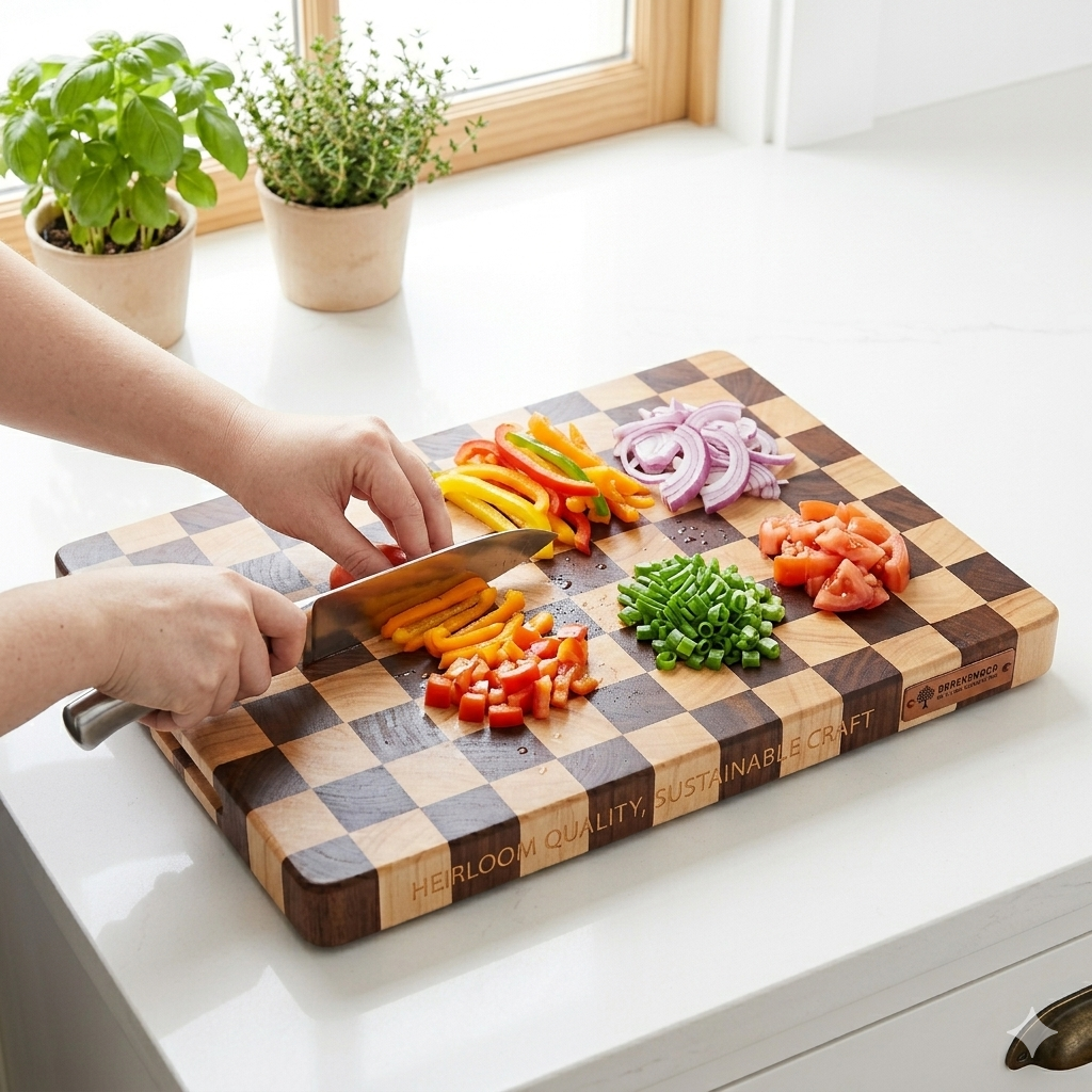 Cutting Board Professional Natural Rubberwood Chessboard End-Grain Cutting Board (50x38 cm) & (45cmx30cm