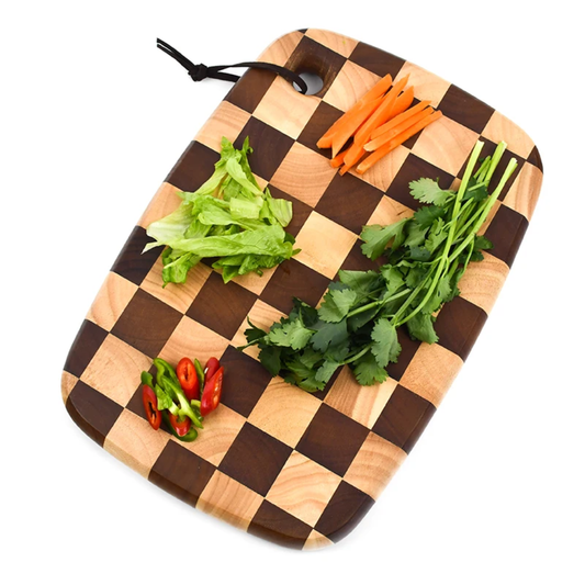 Wooden Cutting Board Professional Natural Rubberwood Chessboard End-Grain Cutting Board 38cm x 28cm