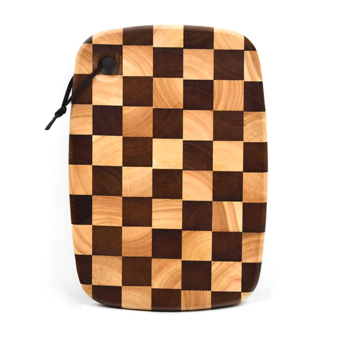 Wooden Cutting Board Professional Natural Rubberwood Chessboard End-Grain Cutting Board 38cm x 28cm