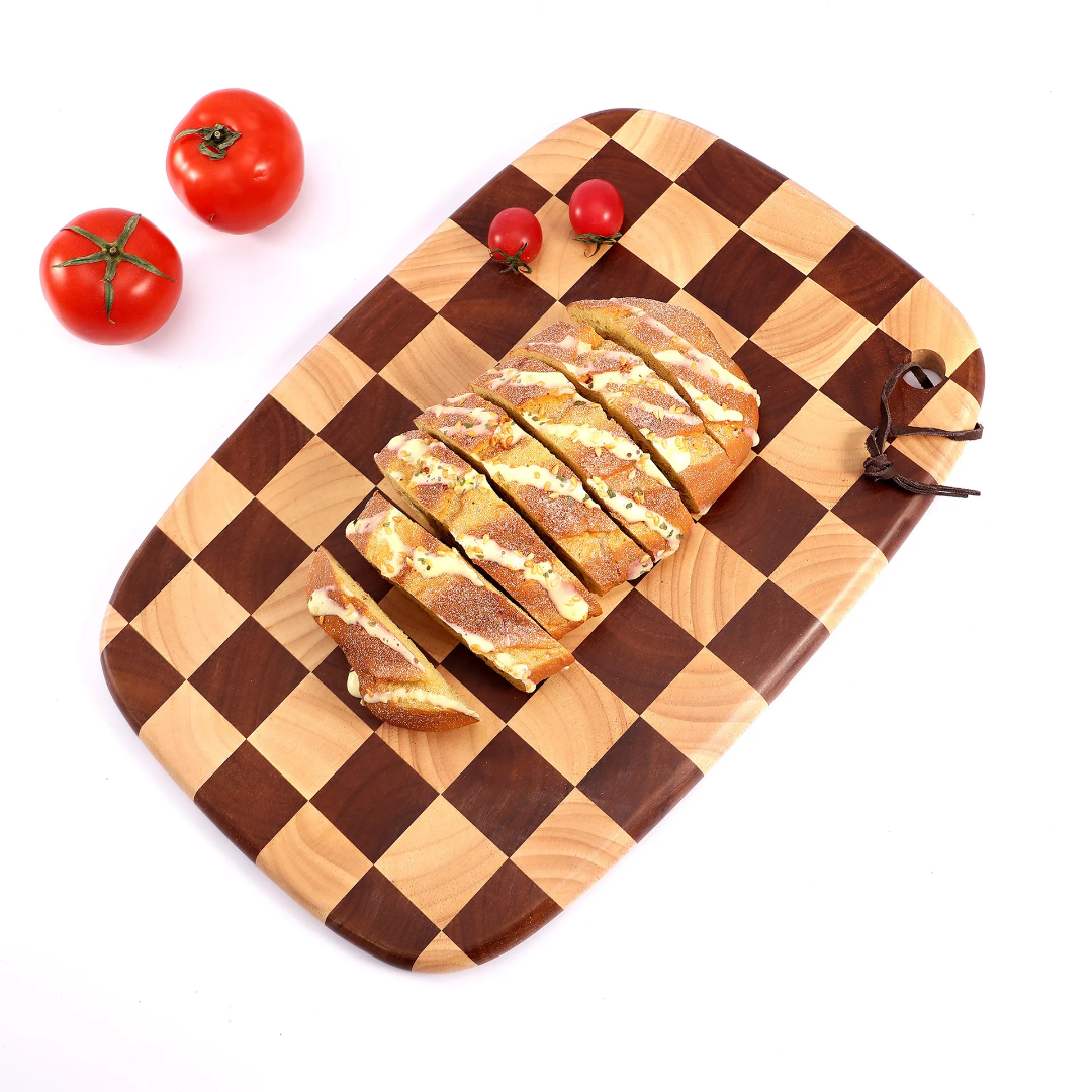 Wooden Cutting Board Professional Natural Rubberwood Chessboard End-Grain Cutting Board 38cm x 28cm