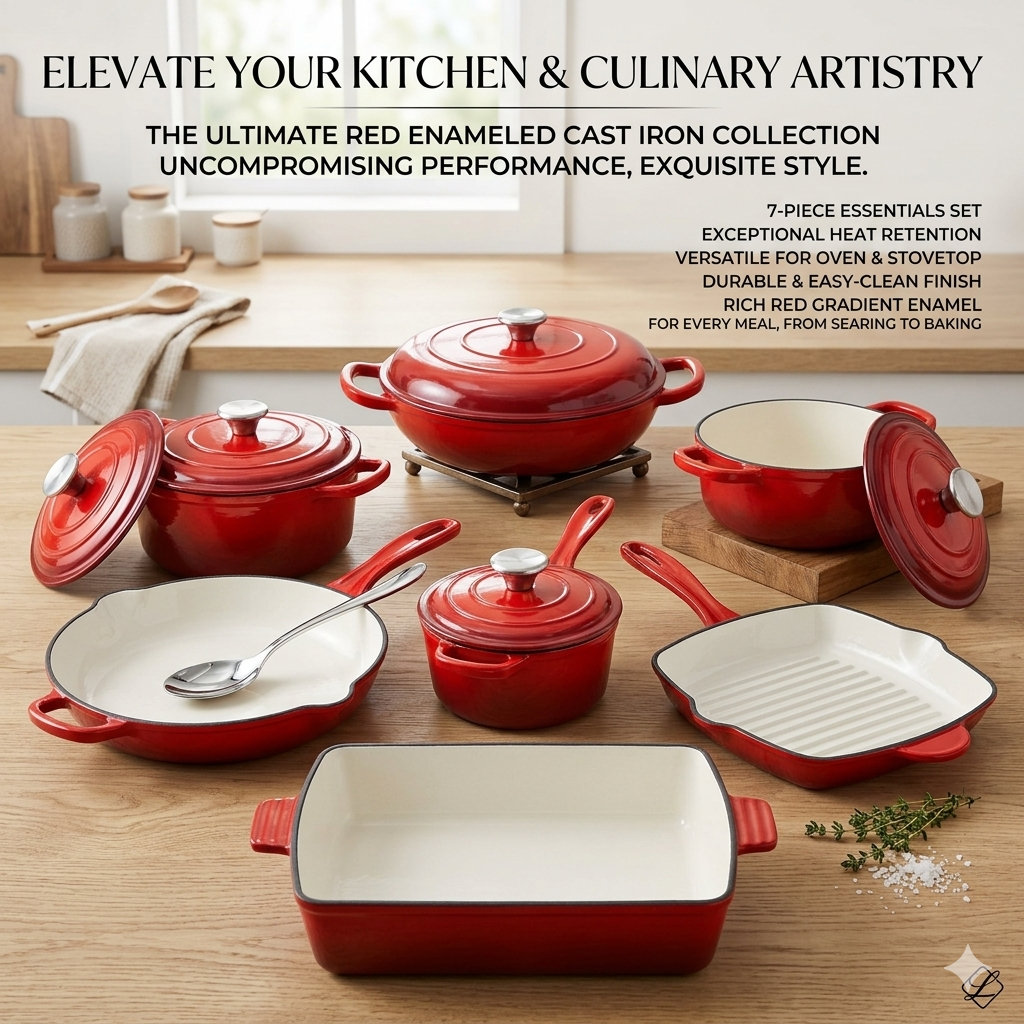 Enamel Cast Iron Premium 7-Piece Cookware Set –Complete Kitchen Collection Lebanon