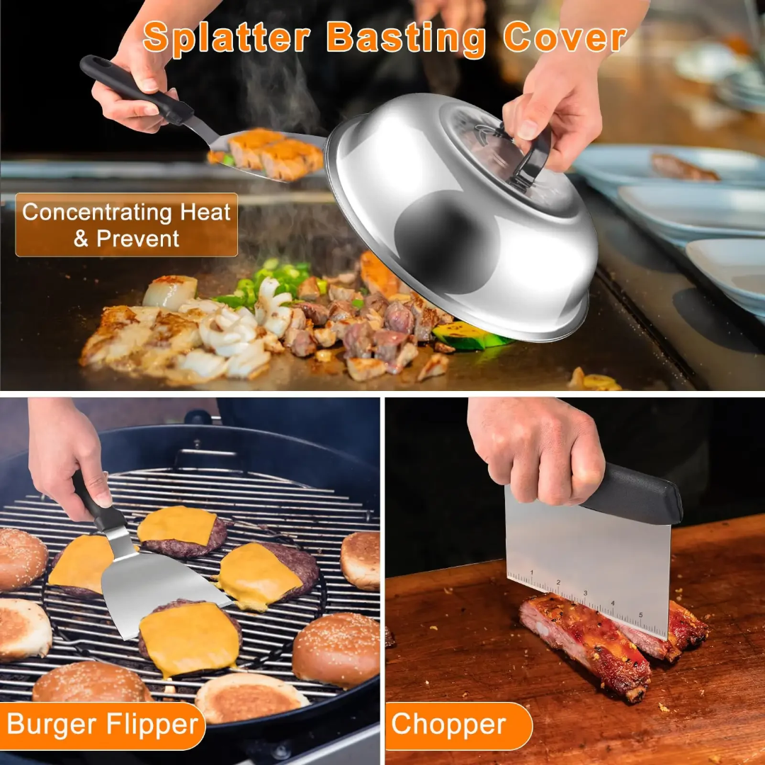 Professional 29-Piece Heavy Duty Stainless Steel Griddle Accessories Kit with Carry Bag