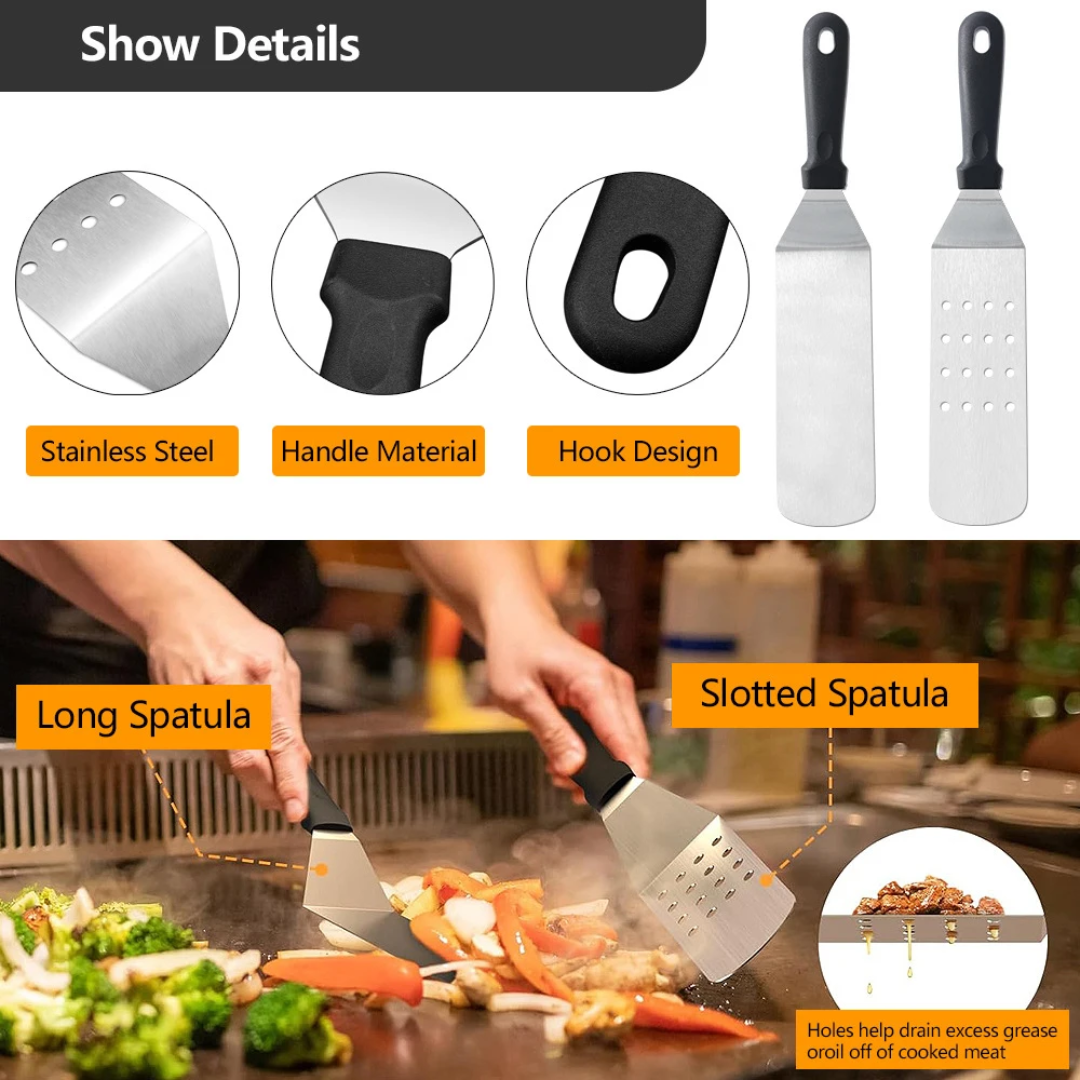 Professional 29-Piece Heavy Duty Stainless Steel Griddle Accessories Kit with Carry Bag