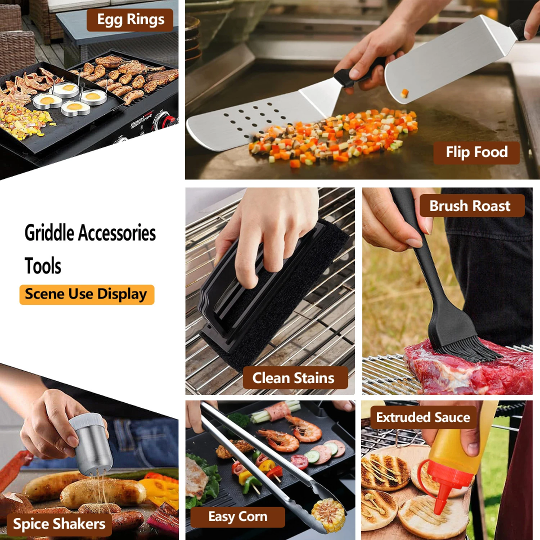 Professional 29-Piece Heavy Duty Stainless Steel Griddle Accessories Kit with Carry Bag