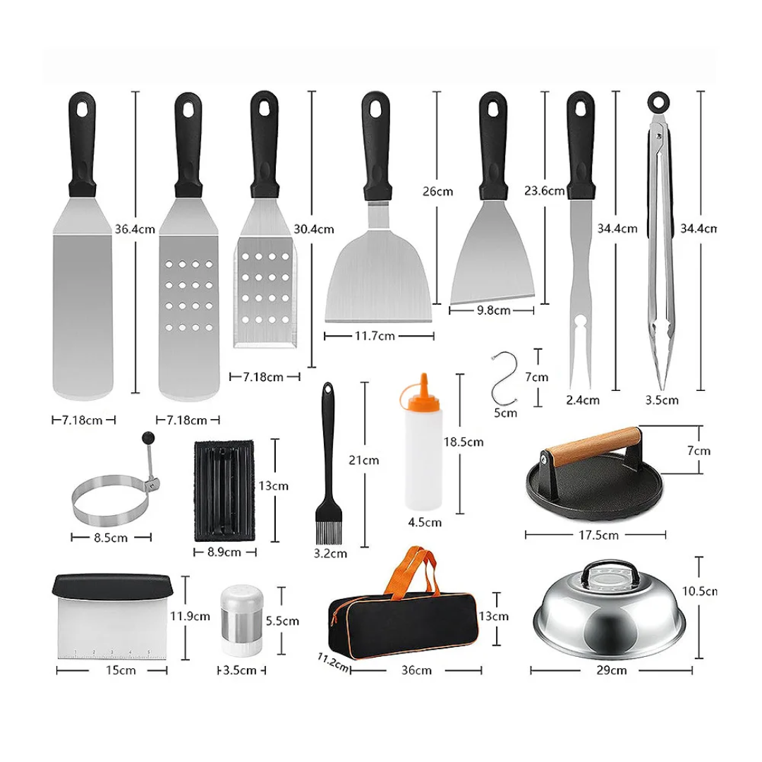 Professional 29-Piece Heavy Duty Stainless Steel Griddle Accessories Kit with Carry Bag