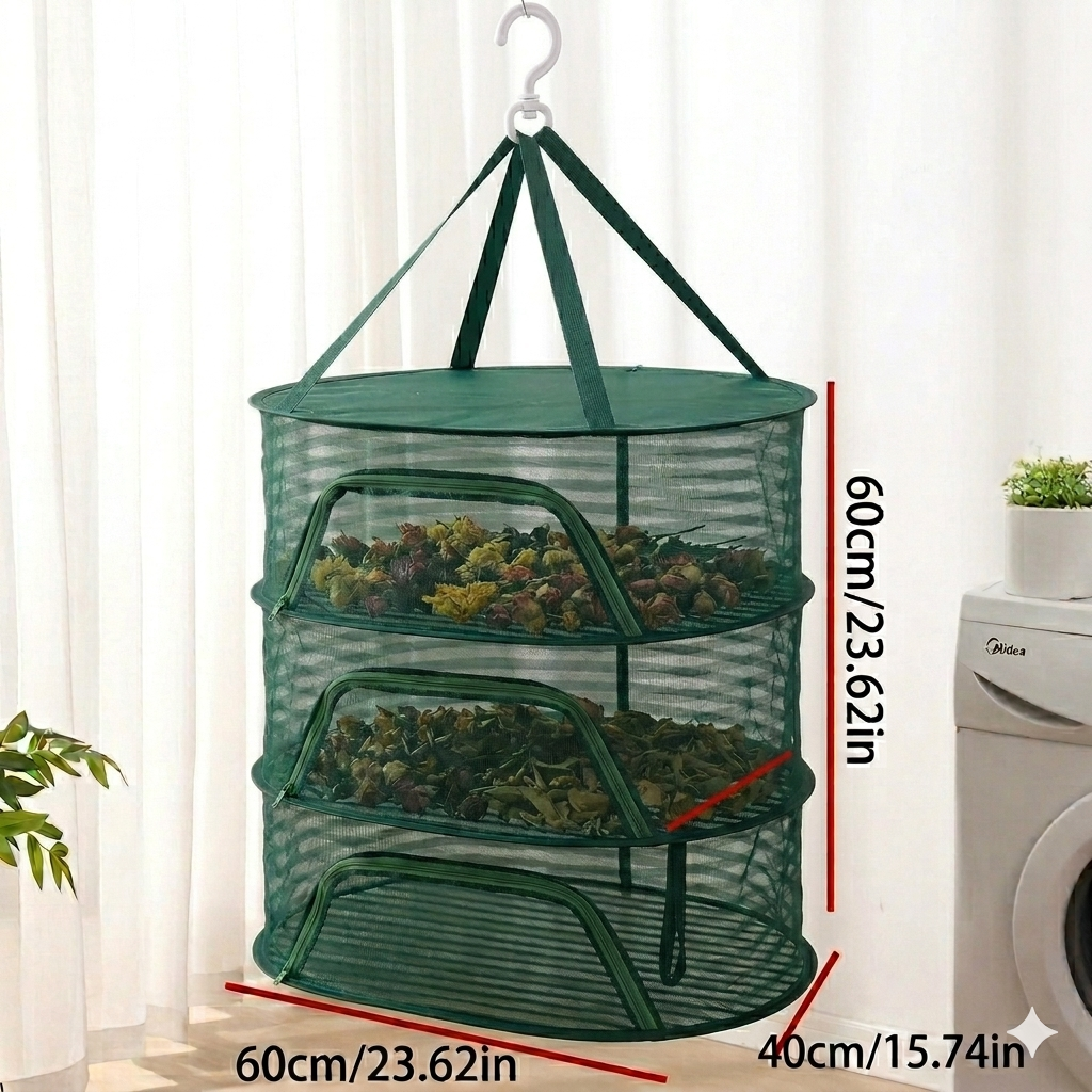 3 Layers Hanging Drying Net for Vegetables, Fruits, and Herbs – Foldable Food Dryer Cage