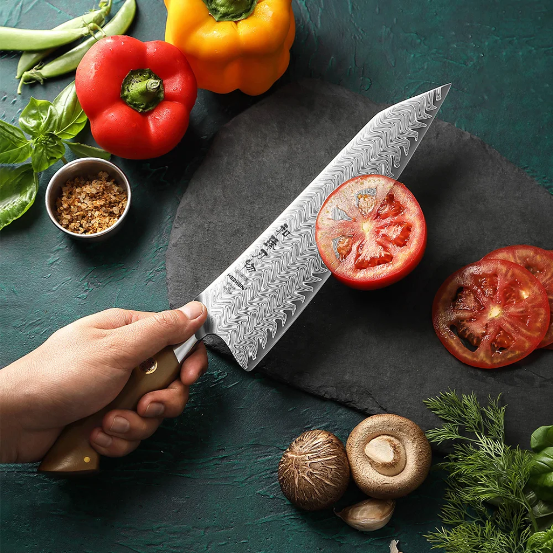 HEZHEN 5-Piece 67 layers Damascus steel 10Cr15CoMoV steel Chef Knife Set with Linen Micarta Handles